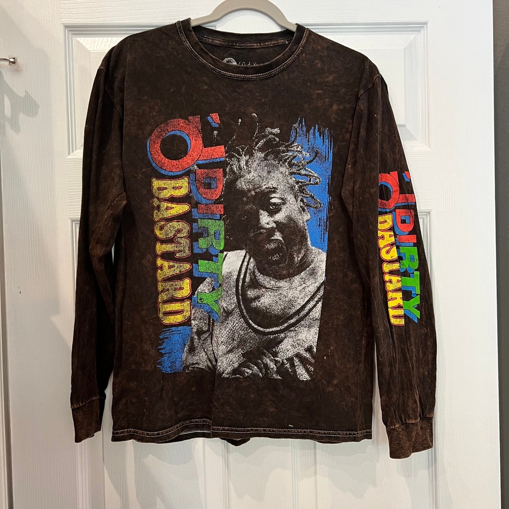 Ol' Dirty Bastard Long Sleeve T-Shirt Cotton Brown Mineral Wash Streetwear S